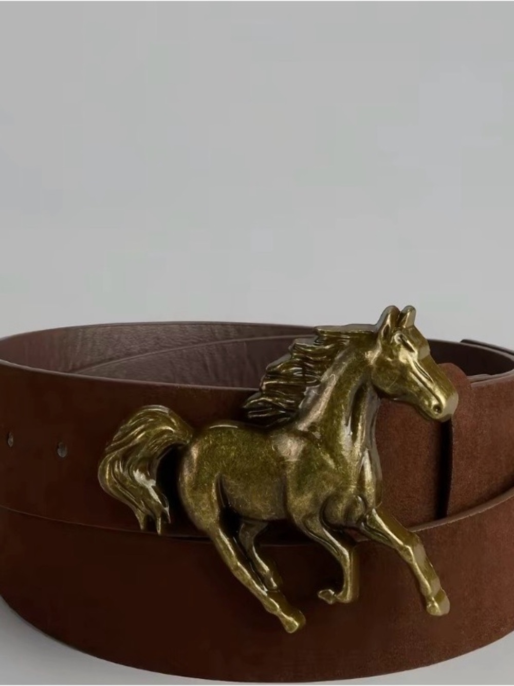 Brown Women’s Belt with Brass Horse Buckle